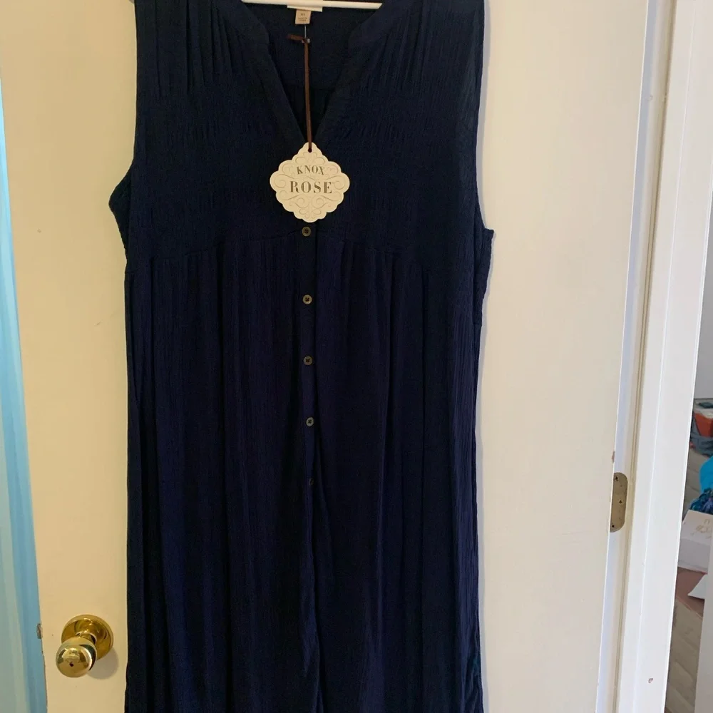 Knox Rose Navy Blue Shirred Bodice Dress/Tunic XL NWT - Picture 2 of 3